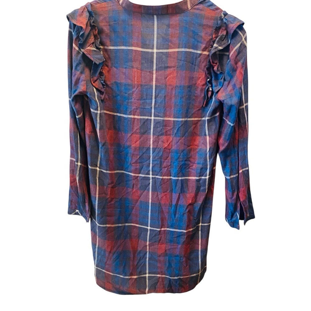 Cloth & Stone for Anthropologie Plaid Ruffled Dress Blue Red Boho Sz XS - Picture 6 of 11